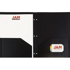 Pocket Folders|JAM Paper Heavy Duty 3 Hole Punch Two-Pocket Plastic Folders, , 108/Pack (383HHPBUA) Black