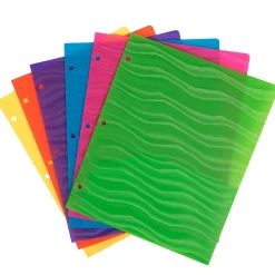 Pocket Folders|JAM Paper Heavy Duty 3-Hole Punched 2-Pocket Plastic Folders, Multicolored, Assorted Wave Colors, 6/Pack (383HPWAVEAST)