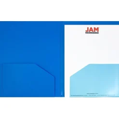 Pocket Folders|JAM Paper Heavy Duty 4-Pocket Plastic Folder Organizer, Blue, 72/Pack (389MP4bua)