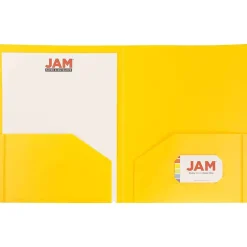 Pocket Folders|JAM Paper Heavy Duty 2-Pocket Plastic Folders, , 6/Pack (383HYED) Yellow