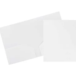 Pocket Folders|JAM Paper Heavy Duty Two-Pocket Plastic Folders, White, 6/Pack (383HWHD)
