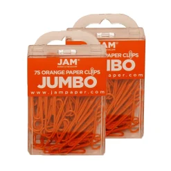 Clips & Fasteners|JAM Paper Jumbo Paper Clips, 2" Capacity, , 75 Clips/Pack, 2/Pack (42186871a) Orange