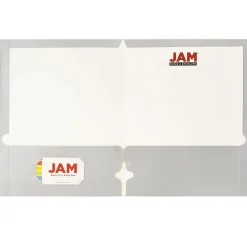 Pocket Folders|JAM Paper Laminated Glossy 3 Hole Punch Two-Pocket Folders, Silver, 50/Box (385GHPSIC)
