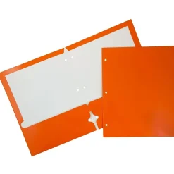 Pocket Folders|JAM Paper Laminated Glossy 3 Hole Punch Two-Pocket Folders, , 100/Box (385GHPORB) Orange