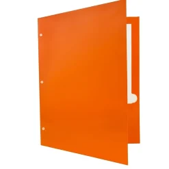 Pocket Folders|JAM Paper Laminated Glossy 3 Hole Punch Two-Pocket Folders, , 100/Box (385GHPORB) Orange