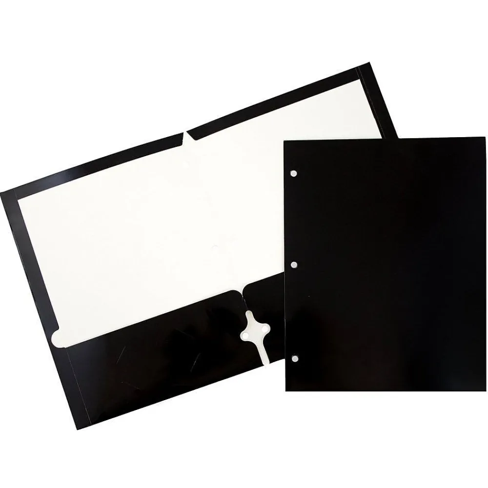 Pocket Folders|JAM Paper Laminated Glossy 3 Hole Punch Two-Pocket Folders, Black, 6/Pack (385GHPBLA)