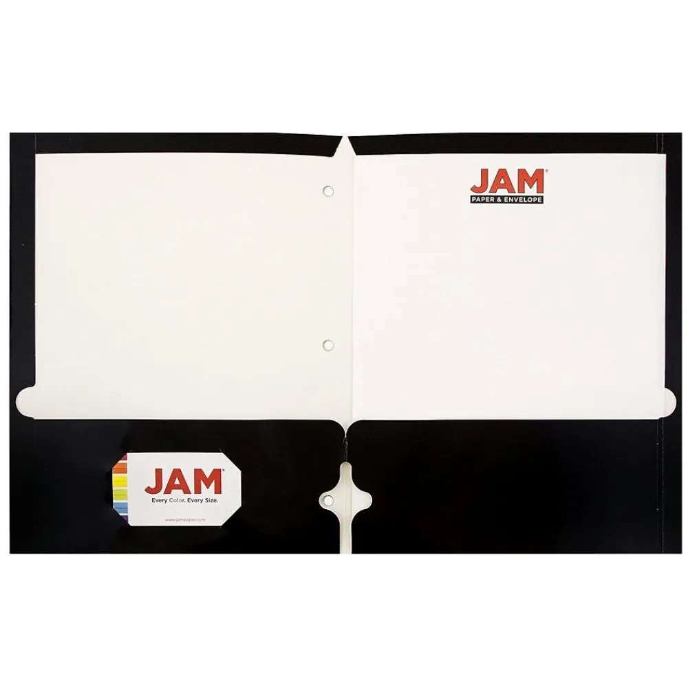 Pocket Folders|JAM Paper Laminated Glossy 3 Hole Punch Two-Pocket Folders, Black, 6/Pack (385GHPBLA)