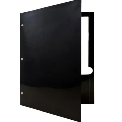 Pocket Folders|JAM Paper Laminated Glossy 3 Hole Punch Two-Pocket Folders, Black, 6/Pack (385GHPBLA)