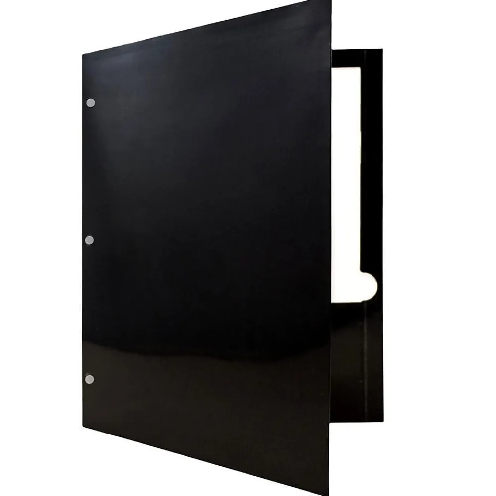 Pocket Folders|JAM Paper Laminated Glossy 3 Hole Punch Two-Pocket Folders, Black, 6/Pack (385GHPBLA)