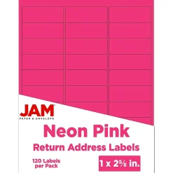 New JAM Paper Laser/Inkjet Address Labels, 1 x 2 5/8, , 30 Labels/Sheet, 4 Sheets/Pack (354328011) Neon Pink