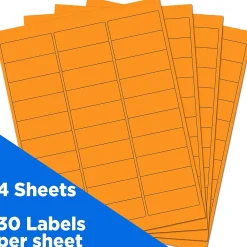 New JAM Paper Laser/Inkjet Address Labels, 1" x 2 5/8", , 30 Labels/Sheet, 4 Sheets/Pack (35432814) Neon Orange