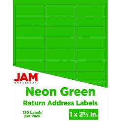 Sale JAM Paper Laser/Inkjet Address Labels, 1" x 2 5/8", , 30 Labels/Sheet, 4 Sheets/Pack (3543284) Neon Green