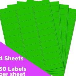 Sale JAM Paper Laser/Inkjet Address Labels, 1" x 2 5/8", , 30 Labels/Sheet, 4 Sheets/Pack (3543284) Neon Green