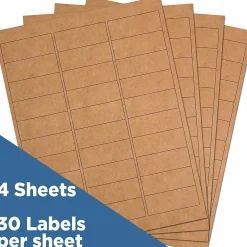 Best JAM Paper Laser/Inkjet Address Labels, 1" x 2 5/8", , 30 Labels/Sheet, 4 Sheets/Pack (4513701) Brown Kraft