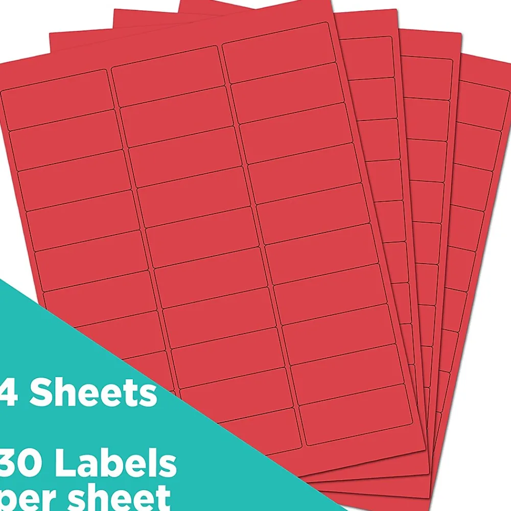 Best JAM Paper Laser/Inkjet Address Labels, 1" x 2 5/8", , 30 Labels/Sheet, 4 Sheets/Pack (4514939) Red