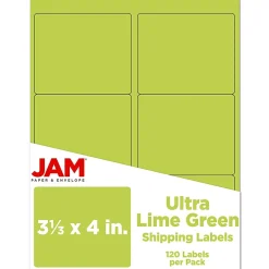 Hot JAM Paper Laser/Inkjet Address Label, 4" x 3 3/8", , 6 Labels/Sheet, 12 Sheets/Pack (302725780) Ultra Lime Green
