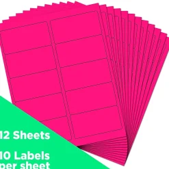 Sale JAM Paper Laser/Inkjet Shipping Labels, 2" x 4", , 10 Labels/Sheet, 12 Sheets/Pack (354328023) Neon Pink