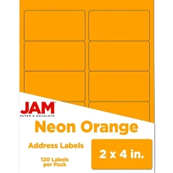 New JAM Paper Laser/Inkjet Shipping Labels, 2" x 4", , 10 Labels/Sheet, 12 Sheets/Pack (35432826) Neon Orange