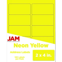 Outlet JAM Paper Laser/Inkjet Shipping Labels, 2" x 4", , 10 Labels/Sheet, 12 Sheets/Pack (3543282) Neon Yellow
