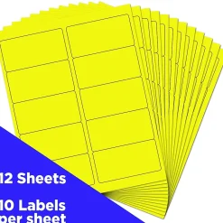 Outlet JAM Paper Laser/Inkjet Shipping Labels, 2" x 4", , 10 Labels/Sheet, 12 Sheets/Pack (3543282) Neon Yellow