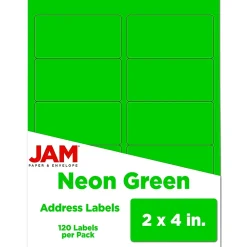 New JAM Paper Laser/Inkjet Shipping Labels, 2" x 4", , 10 Labels/Sheet, 12 Sheets/Pack (354328017) Neon Green