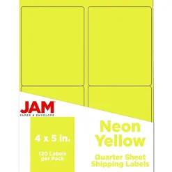 Hot JAM Paper Laser/Inkjet Shipping Labels, 4" x 5", , 4 Labels/Sheet, 30 Sheets/Pack (354329153) Neon Yellow