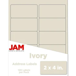 JAM Paper Laser/Inkjet Shipping Shipping Labels, 2" x 4", , 10 Labels/Sheet, 12 Sheets/Pack (17966070) Ivory