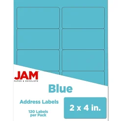 JAM Paper Laser/Inkjet Shipping Address Labels, 2" x 4", , 10 Labels/Sheet, 12 Sheets/Pack (302725768) Blue