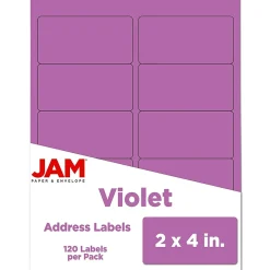 Hot JAM Paper Laser/Inkjet Shipping Address Labels, 2" x 4", , 10 Labels/Sheet, 12 Sheets/Pack (302725790) Violet Purple