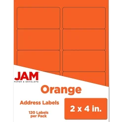Online JAM Paper Laser/Inkjet Shipping Address Labels, 2" x 4", , 10 Labels/Sheet, 12 Sheets/Pack (302725784) Orange