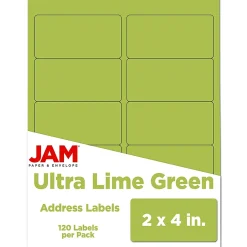 Best JAM Paper Laser/Inkjet Shipping Address Labels, 2" x 4", , 10 Labels/Sheet, 12 Sheets/Pack (302724405) Ultra Lime Green