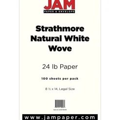 Resume Paper*JAM Paper ® Legal Strathmore 24lb Paper, 8.5 x 14, Natural White Wove, 100 Sheets/Pack (2203719139)