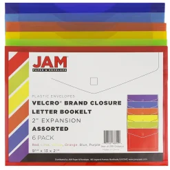 Clearance JAM Paper ® Plastic Envelopes with Hook & Loop Closure, Letter Size, Assorted Colors, 6/Pack (218V2OLIPRYS)
