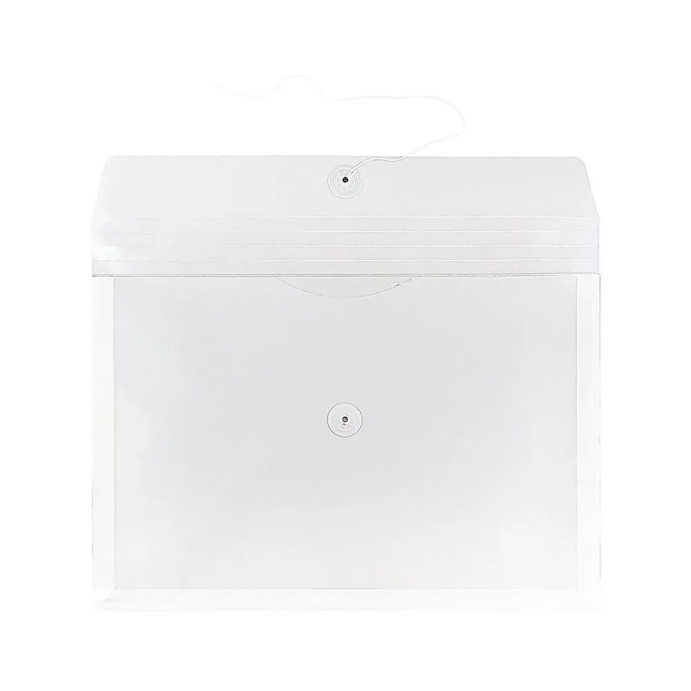 Online JAM Paper Plastic Envelopes with Button and String Tie Closure, Legal Size, Clear, 12/Pack (219B1CL)