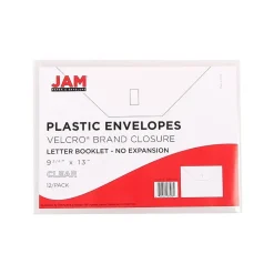 Clearance JAM Paper ® Plastic Envelopes with Hook & Loop Closure, Letter Size, Clear, 12/Pack (218V0CL)