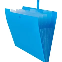 File Folders|JAM Paper Plastic File Folder with Snap Closure, 5 Pocket, 9"W x 11.5"H, Blue (FF39783BU)