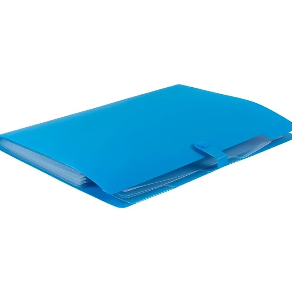 File Folders|JAM Paper Plastic File Folder with Snap Closure, 5 Pocket, 9"W x 11.5"H, Blue (FF39783BU)