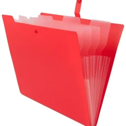 File Folders|JAM Paper Plastic File Folder with Snap Closure, 5 Pocket, 9"W x 11.5"H, Red (FF39783RE)