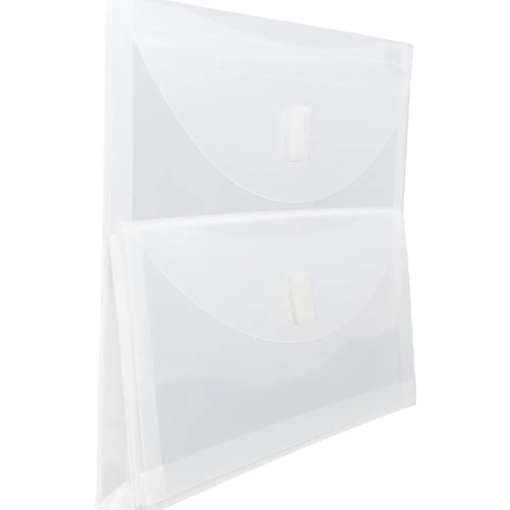 Outlet JAM Paper Plastic Multi-Pocket Envelopes with Hook & Loop, 2 Pockets, Letter Booklet, 9.5 x 11.5, Clear, 12/Pack (B35218)