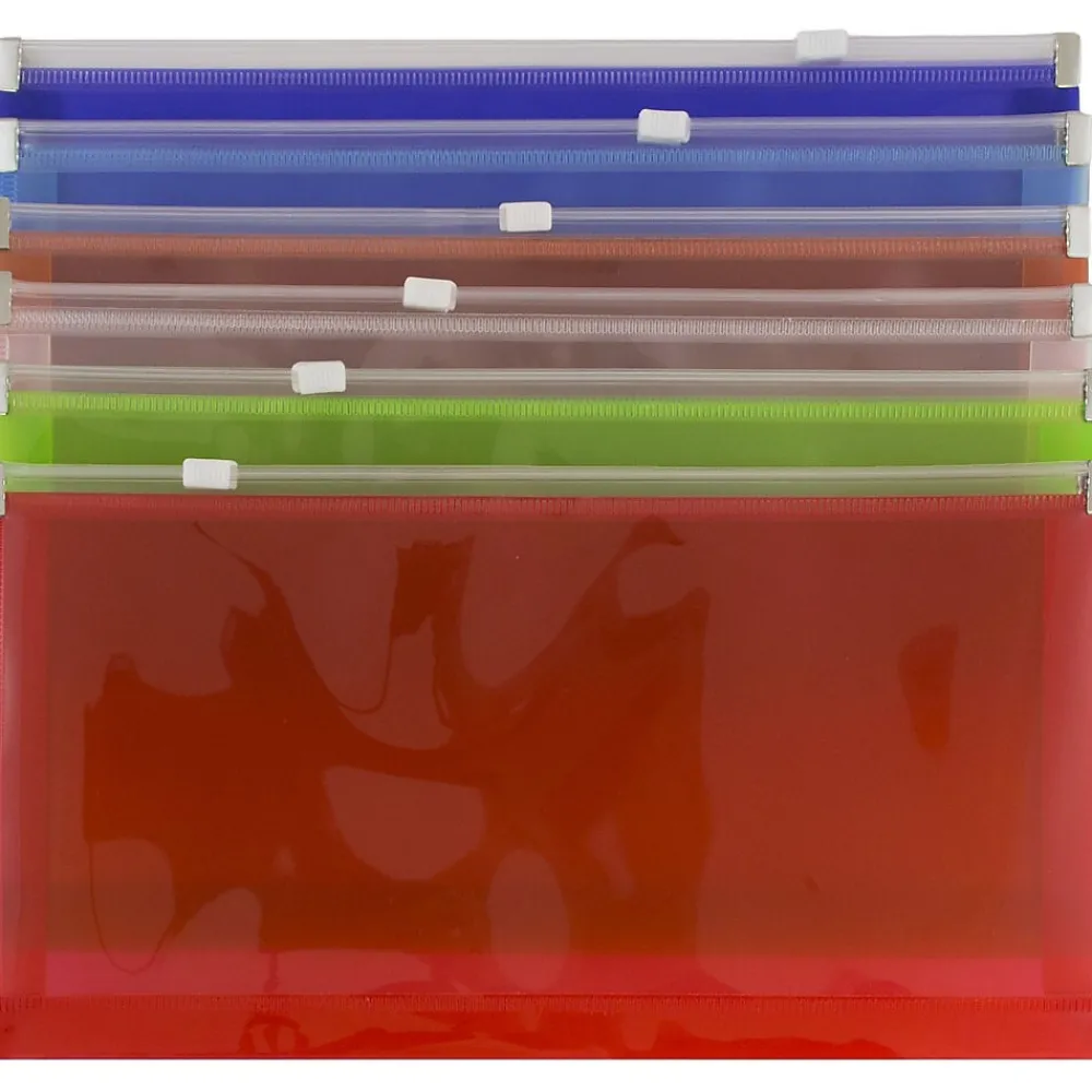 Sale JAM Paper Plastic Zip #10 Business Envelopes, 5" x 10", Assorted Colors, 6/Pack (921Z1RBGOPCL)