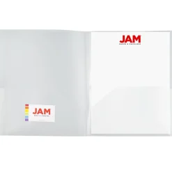 Pocket Folders|JAM Paper 6-Pocket Heavy Duty Plastic Folders, Clear, 2/Pack (389MP6cl)