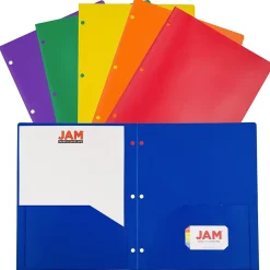 Pocket Folders|JAM Paper 2-Pocket Plastic Folders, Multicolored, Assorted Primary Colors, 6/Pack (382EHPASTPR)