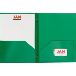 Pocket Folders|JAM Paper 2-Pocket Plastic Folders with 3 Fasteners, , 6/Pack (382ECGRD) Green