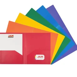 Pocket Folders|JAM Paper 2-Pocket Plastic Folders, Multicolored, Assorted Primary, 12/Pack (383HRGBYOPA)