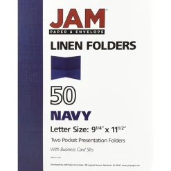 Pocket Folders|JAM Paper 2-Pocket Textured Linen Business Folders, Navy Blue, 50/Box (386LNAC)