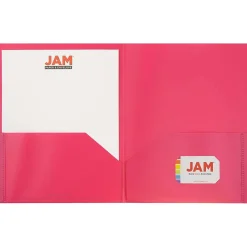 Pocket Folders|JAM Paper POP 2-Pocket Plastic Folders, Fuchsia Hot Pink, 6/Pack (382Efud)