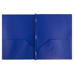 Pocket Folders|JAM Paper POP 2-Pocket Plastic Folders with Fastener, , 96/Carton (313525335) Deep Blue