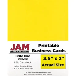 Business Cards*JAM Paper ® Printable Business Cards, 3 1/2 x 2, Yellow, 100/Pack (22128336)
