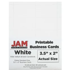 Business Cards*JAM Paper ® Printable Business Cards, 3 1/2 x 2, White Vellum, 100/Pack (22130975)