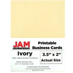 Business Cards*JAM Paper ® Printable Business Cards, 3 1/2 x 2, Ivory Vellum, 100/Pack (22130976)